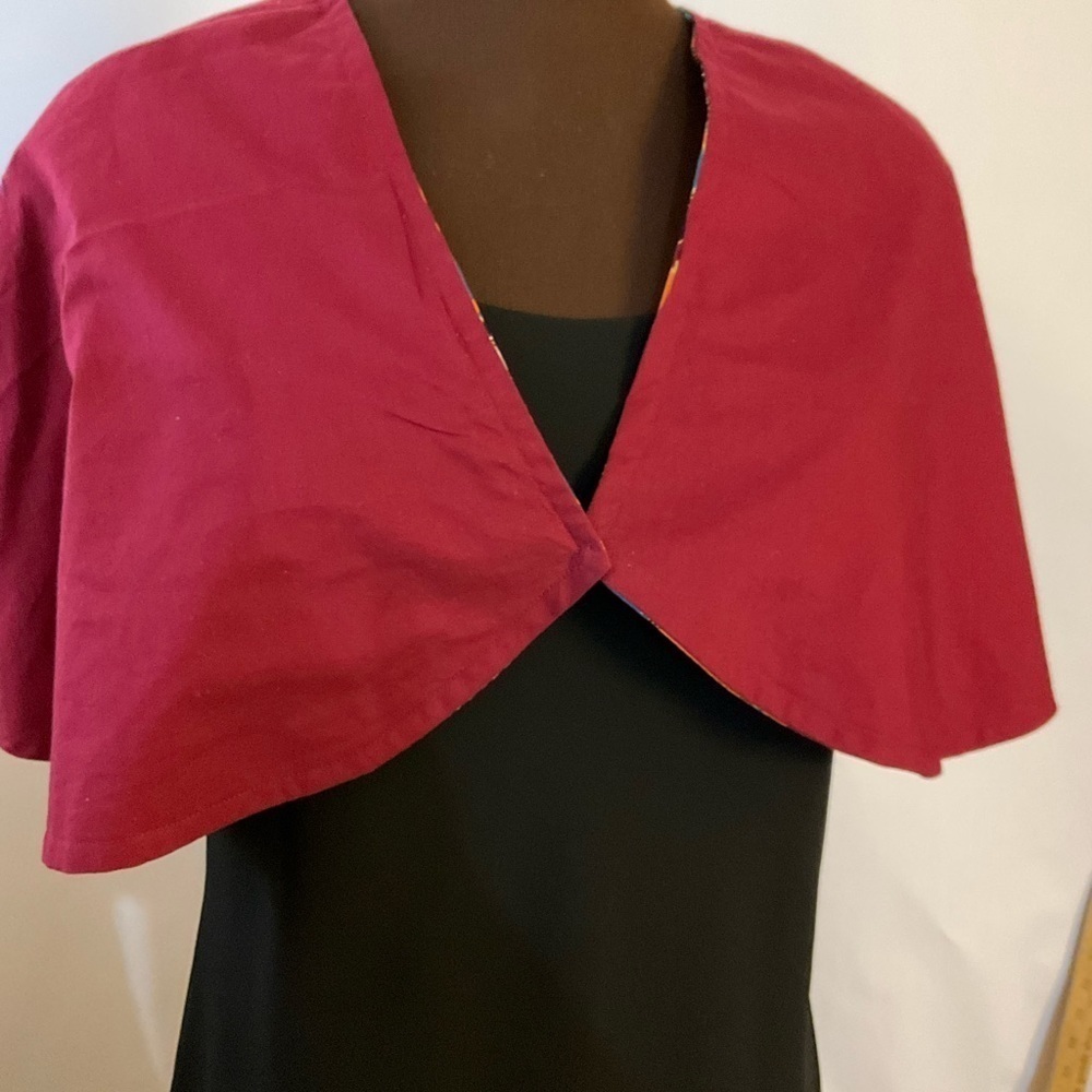 Hand Crafted Ankara African Print Capelet Sz. 16 Burgundy Turquoise Orange Lined - Picture 7 of 10
